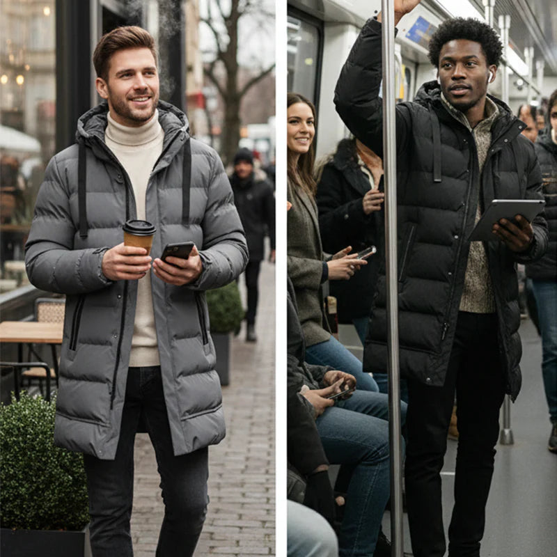 ⌛50 % rabatt på allt! ⏰ Herrquiltad jacka med huva, medellång 🔥