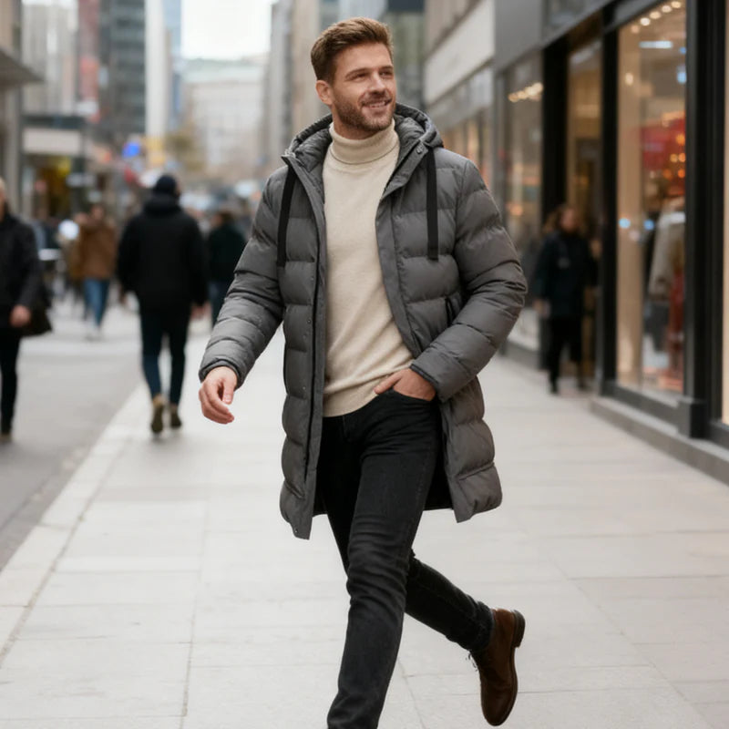 ⌛50 % rabatt på allt! ⏰ Herrquiltad jacka med huva, medellång 🔥