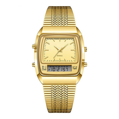 ⌚ LIMITED-TIME 50% OFF! 💥 Retro Style Square Face Multifunction Watch – Dual Display, Zinc Alloy, Stainless Steel ✨