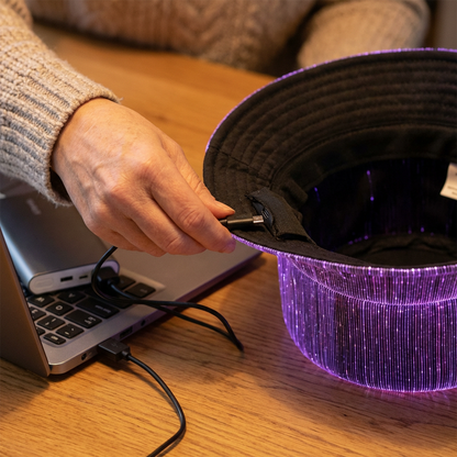 50 % rabatt! Lysande fiskarhatt med fiberoptik – USB-laddning, flera ljuslägen, förbättrad synlighet i mörker