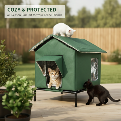 🐱 LIMITED-TIME 50% OFF! ✨ All-Weather Elevated Outdoor Cat House – Waterproof, Thermal Lining, Foldable