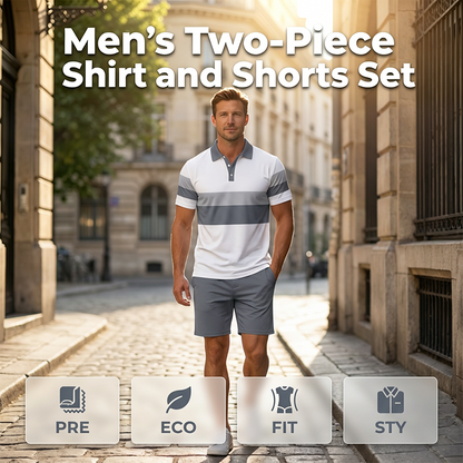 Men's Two-Piece Shirt and Shorts Set – Digital Print, Athletic Fit, Wrinkle Resistant ✨