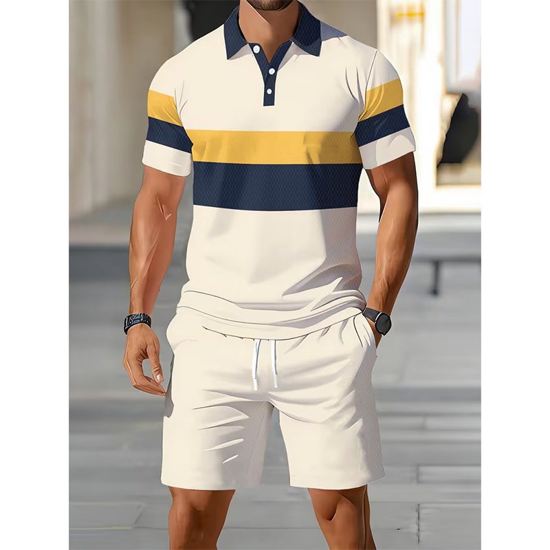 Men's Two-Piece Shirt and Shorts Set – Digital Print, Athletic Fit, Wrinkle Resistant ✨