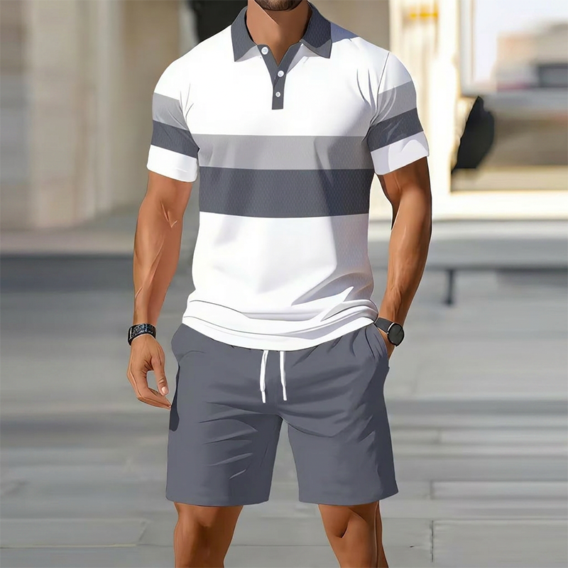 Men's Two-Piece Shirt and Shorts Set – Digital Print, Athletic Fit, Wrinkle Resistant ✨