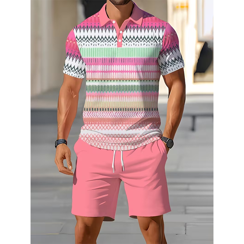 Men's Two-Piece Shirt and Shorts Set – Digital Print, Athletic Fit, Wrinkle Resistant ✨