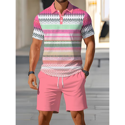 Men's Two-Piece Shirt and Shorts Set – Digital Print, Athletic Fit, Wrinkle Resistant ✨