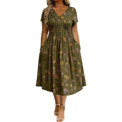 👗Women's V-neck dress | Floral print & cinched waist