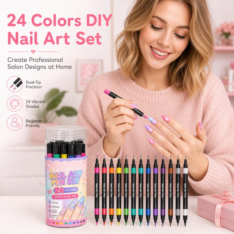 💅 LIMITED‑TIME 50% OFF! 💥 24 Colors Dual Ended Nail Art Pens Set – Creative, Salon‑Quality, Easy DIY ✨