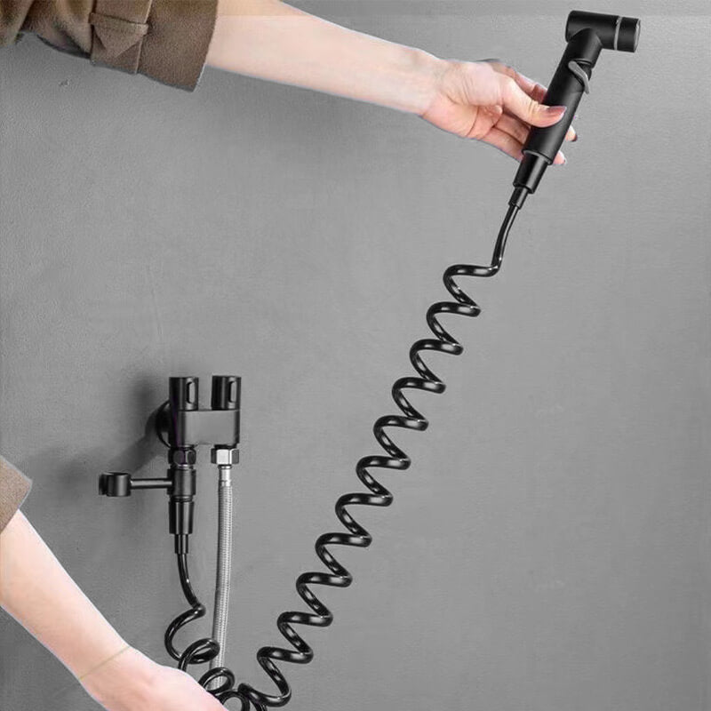 Toilet Companion - Handsprutpistol i koppar med dubbel användning och vinkelventil för badrum (ett inlopp, två utlopp)