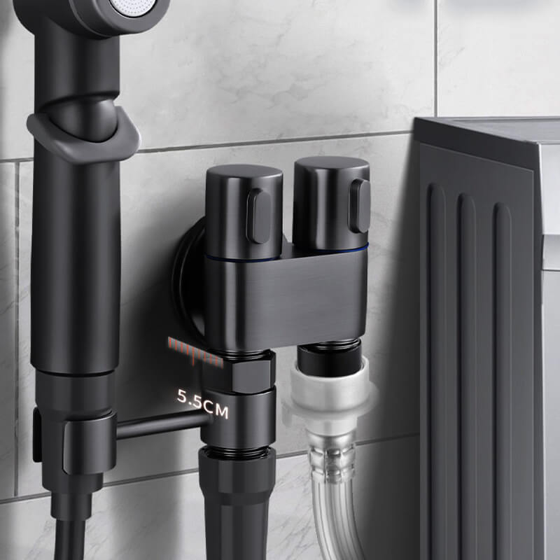 Toilet Companion - Handsprutpistol i koppar med dubbel användning och vinkelventil för badrum (ett inlopp, två utlopp)